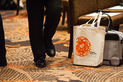 Sendai Dialogue event tote bag on the venue carpet