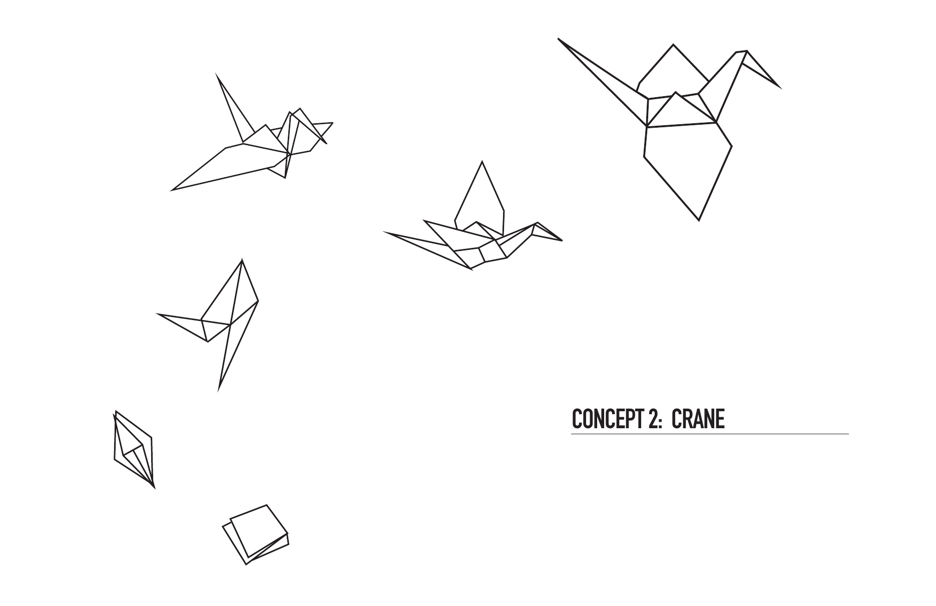 Concept 2 — Crane, origami cranes in flight